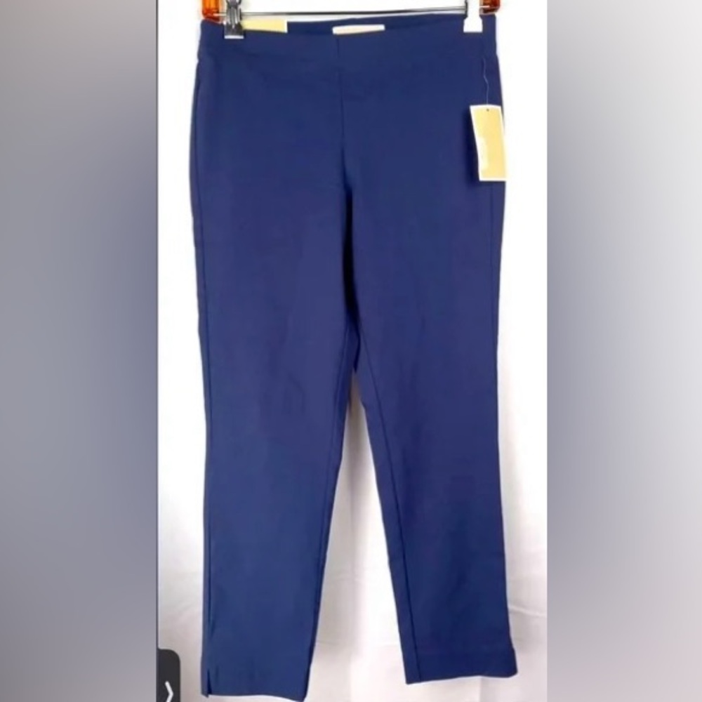Michael Kors Navy Pull On Pants Size L Stretch Crop Slim Work Office Chic NWOT